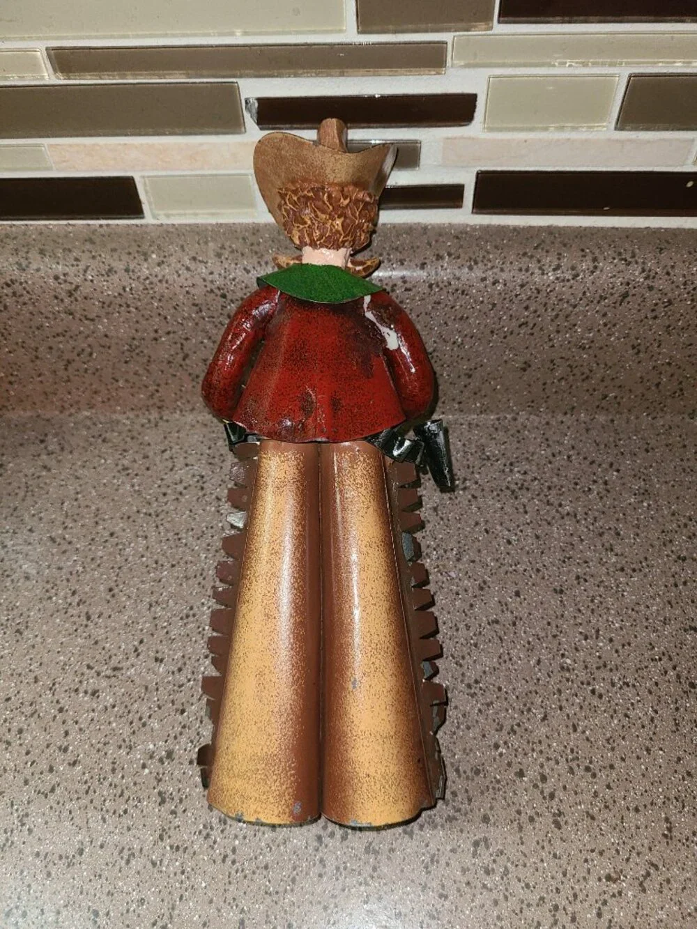 Vintage Cowboy Metal Art Statue Western Decor Holing a Mug of Beer & a Bottle